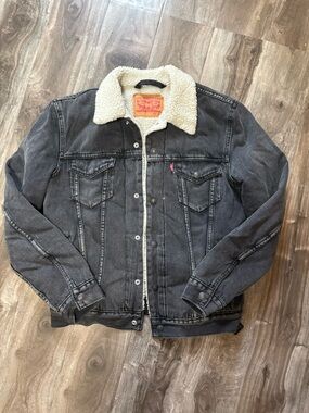 Levi's Black Denim Sherpa-Lined Trucker Jacket